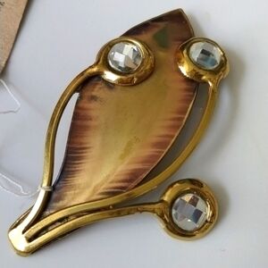 Brass with a Clear Crystal brooch, originally handcrafted,